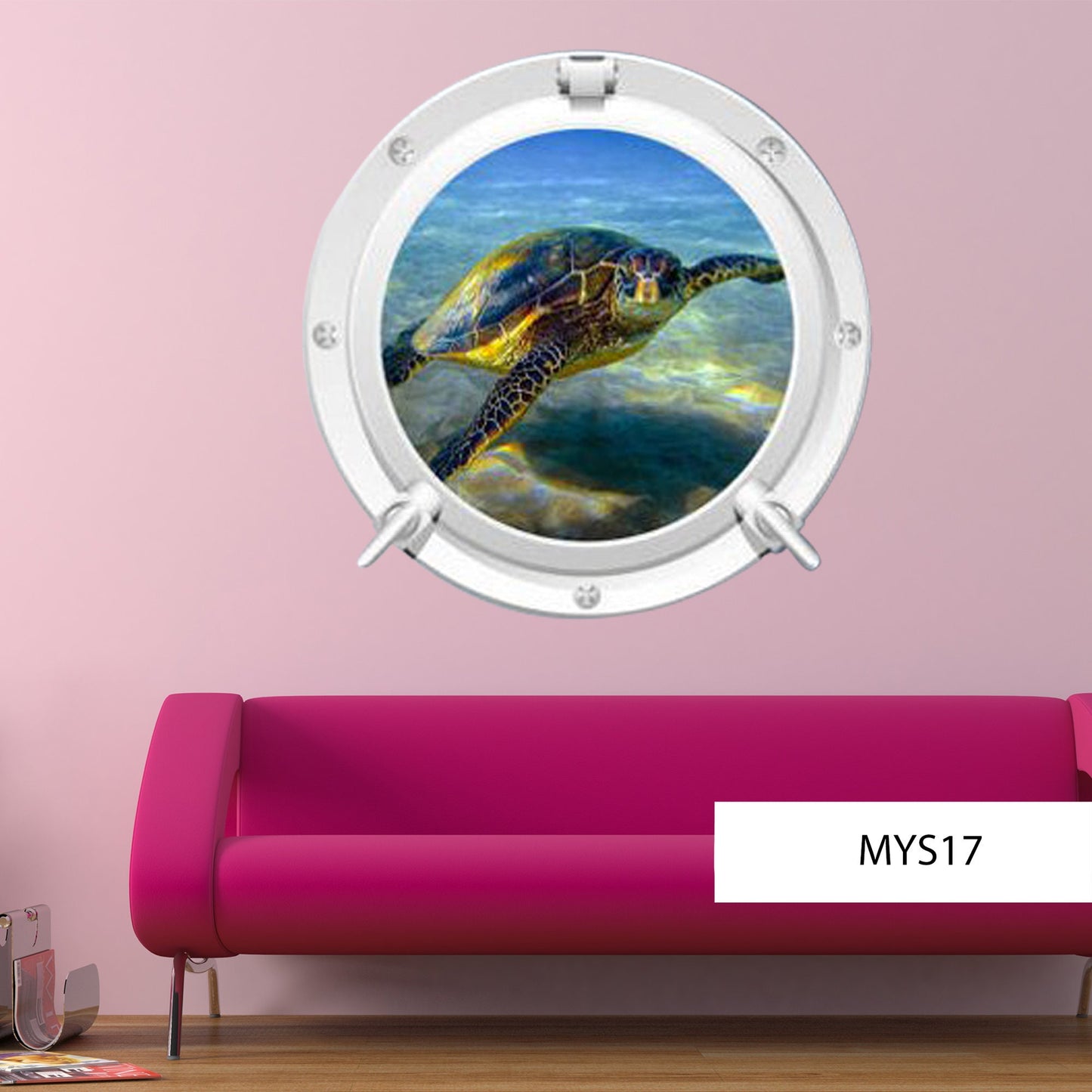 3D Sea Turtle Porthole Wall Decal - Ocean View Window Sticker for Kids Room - Removable Peel & Stick Wall Art - Sea Life Decor