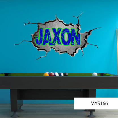 PERSONALIZED WALL DECAL, Graffiti Wall Art, Custom Wall Sticker, Gift For Kids, Cracked Hole Mural, Art Decal
