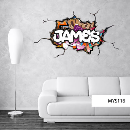 Custom Graffiti Wall Mural with Personalized Name Decal - 3D Removable Wall Art for Kids Room Decor