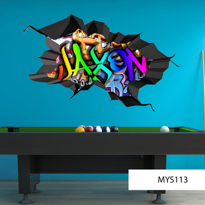 GRAFFITI WALL DECAL, Custom Name Sticker, Personalized Name Wall Decal, Colorful Brick Wall Decal, Removable Boys Girls Teen Room Decor