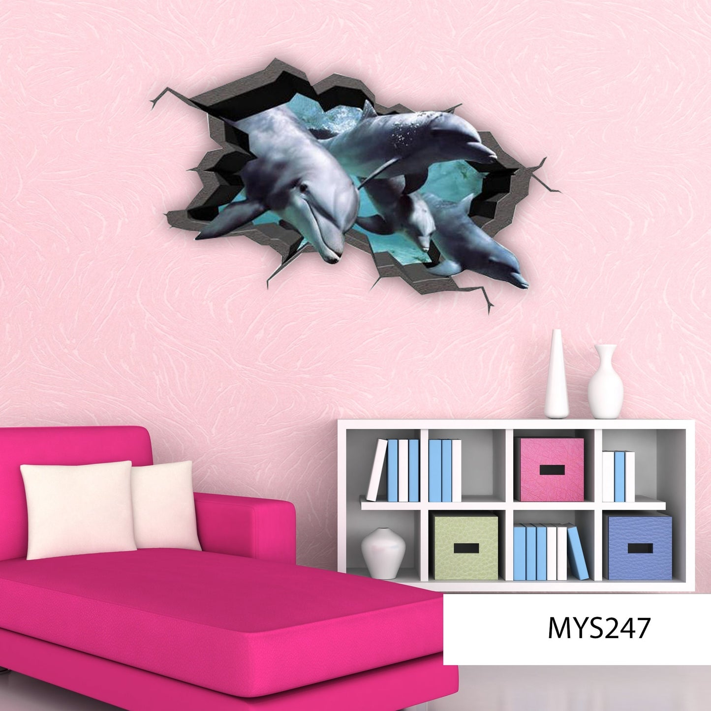 Dolphin Wall Decal, Fish Wall Decal, Sea Life Wall Decals, Aquarium Wall Decal, 3D Wall Art, Kids Room Decor, Vinyl Wall Sticker, Dolphins