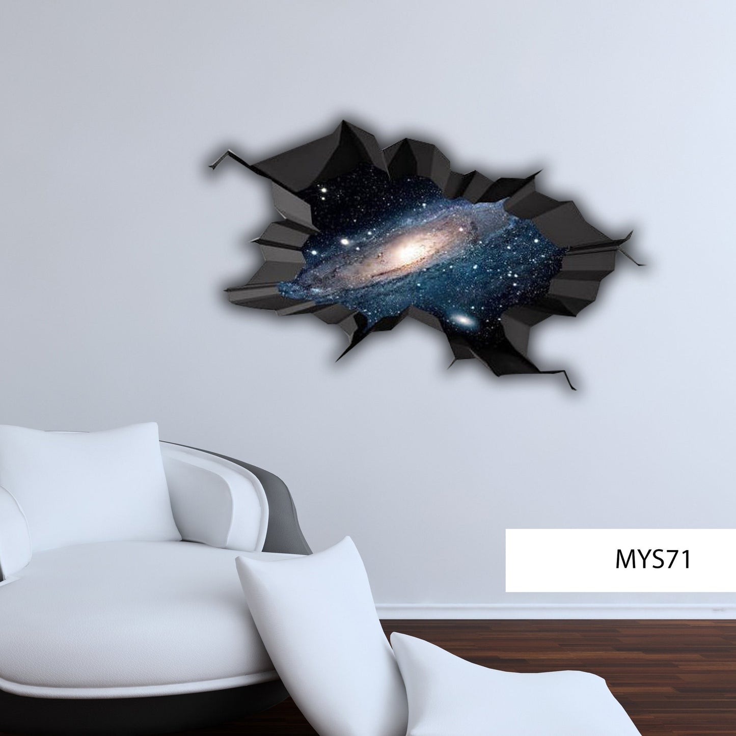 GALAXY WALL Decal, 3D Wall Mural, Space Wall Decal, Universe Wall Mural, Vinyl Wall Sticker, Boys Room Decor, Cracked Wall Art Decal Gift