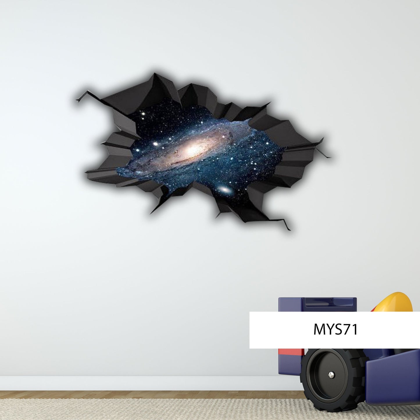 GALAXY WALL Decal, 3D Wall Mural, Space Wall Decal, Universe Wall Mural, Vinyl Wall Sticker, Boys Room Decor, Cracked Wall Art Decal Gift