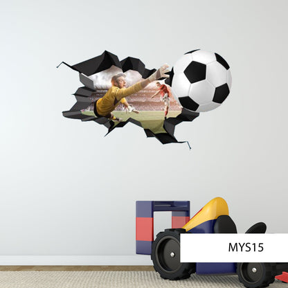 Goalkeeper Wall Decal - Sports 3D Smashed Wall Art - Soccer Sticker - Kids Room Decor - Vinyl Home Poster - Goalie Wall Decal, Sports Art