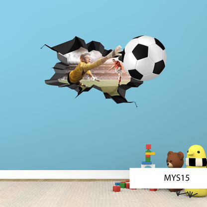 Goalkeeper Wall Decal - Sports 3D Smashed Wall Art - Soccer Sticker - Kids Room Decor - Vinyl Home Poster - Goalie Wall Decal, Sports Art
