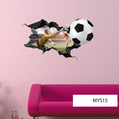 Goalkeeper Wall Decal - Sports 3D Smashed Wall Art - Soccer Sticker - Kids Room Decor - Vinyl Home Poster - Goalie Wall Decal, Sports Art