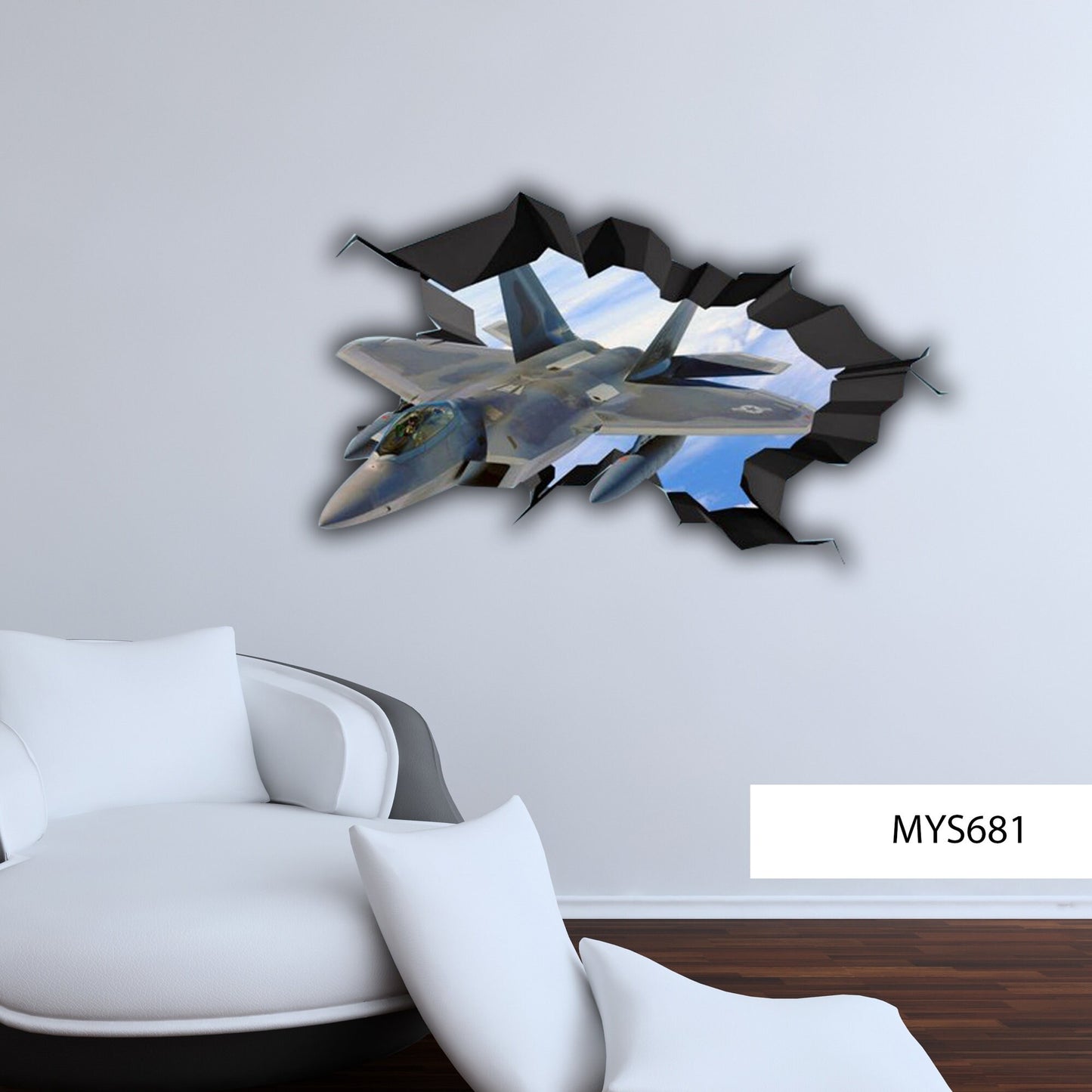 FIGHTER JET DECAL, Air Force Décor, Wall Art Stickers, Graphic Wall Mural, Bedroom Wall Mural, 3D Fighter Plane