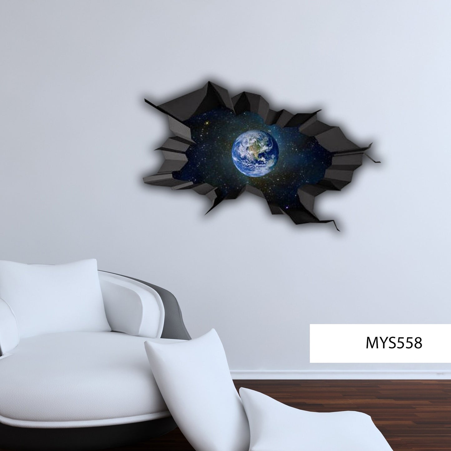 EARTH WALL STICKER, Space Wall Mural,Earth Space Wall Mural, Cracked Wall Decal, Universe Wall Decal, 3d Vinyl Sticker