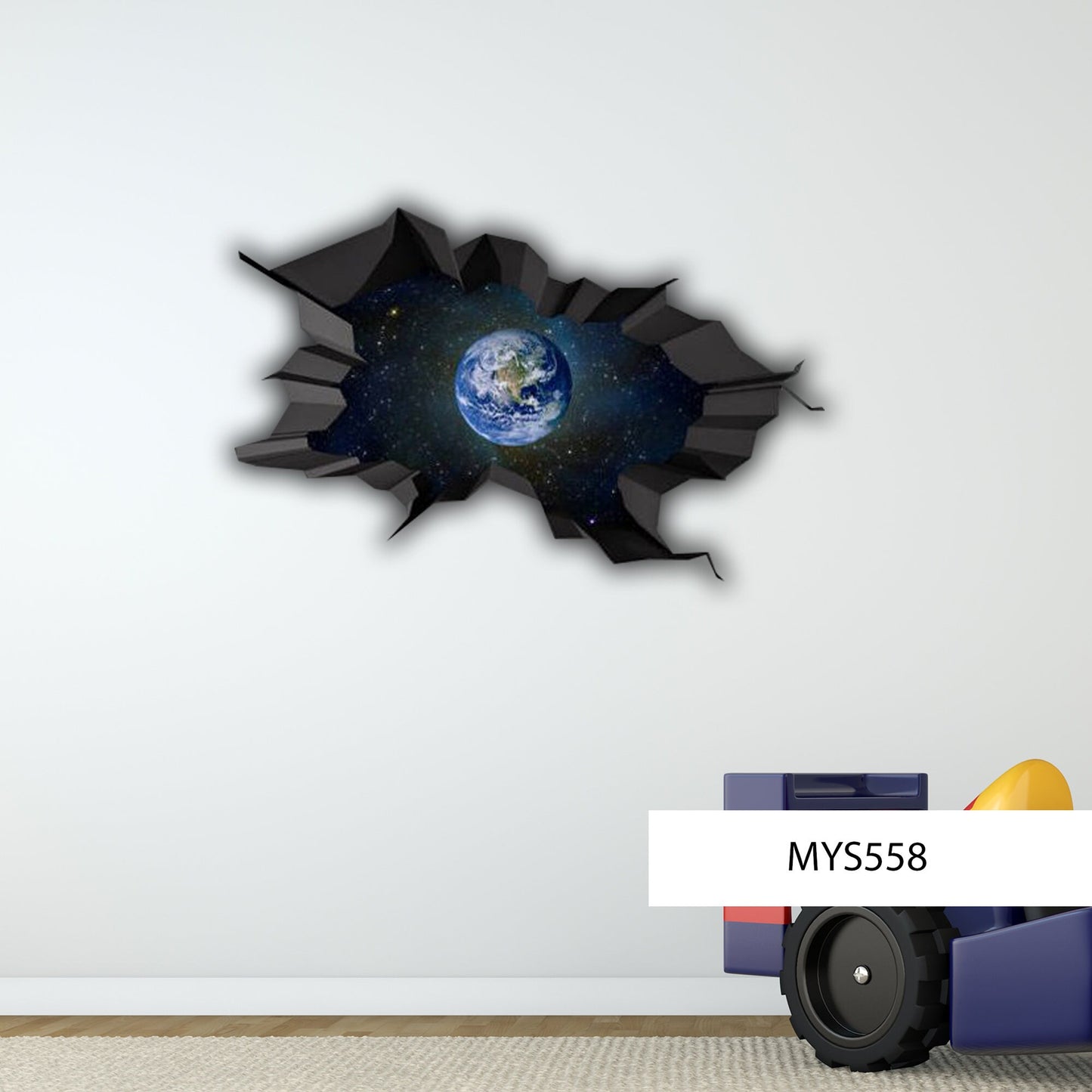 EARTH WALL STICKER, Space Wall Mural,Earth Space Wall Mural, Cracked Wall Decal, Universe Wall Decal, 3d Vinyl Sticker