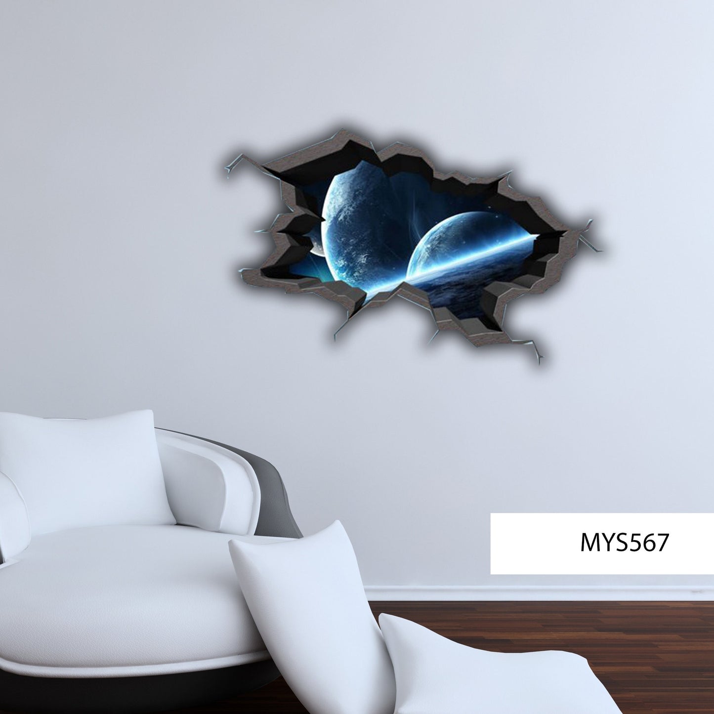 Wall Decal Earth Moon Space Planet Galaxy Cracked 3d Wall Sticker Stars Mural Decal Graphic Wall Art Boys Bedroom Wall Sticker MYS567