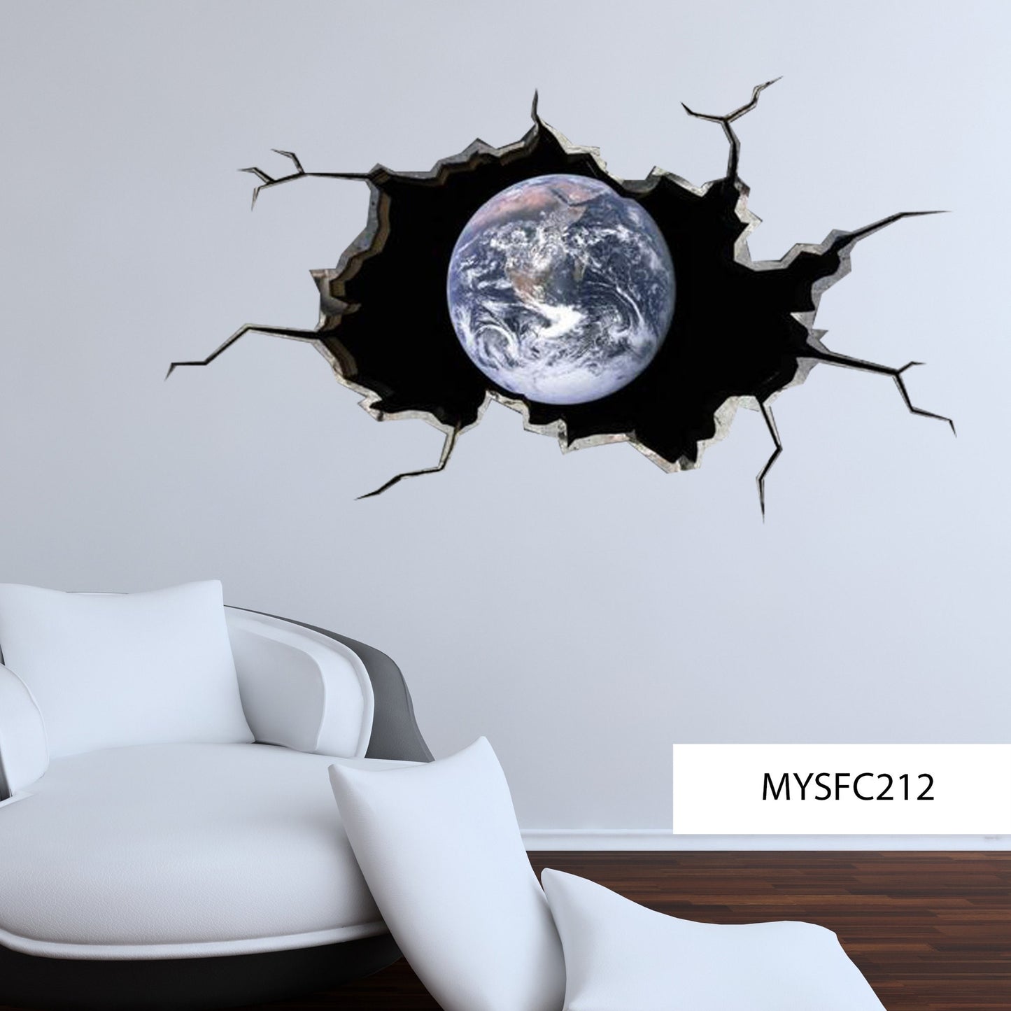 Earth Wall Sticker, Earth Wall Decal, Cracked Wall Art, 3D Galaxy Illustration, Office Decor, Earth Wall Print, Removable Peel and Stick Art