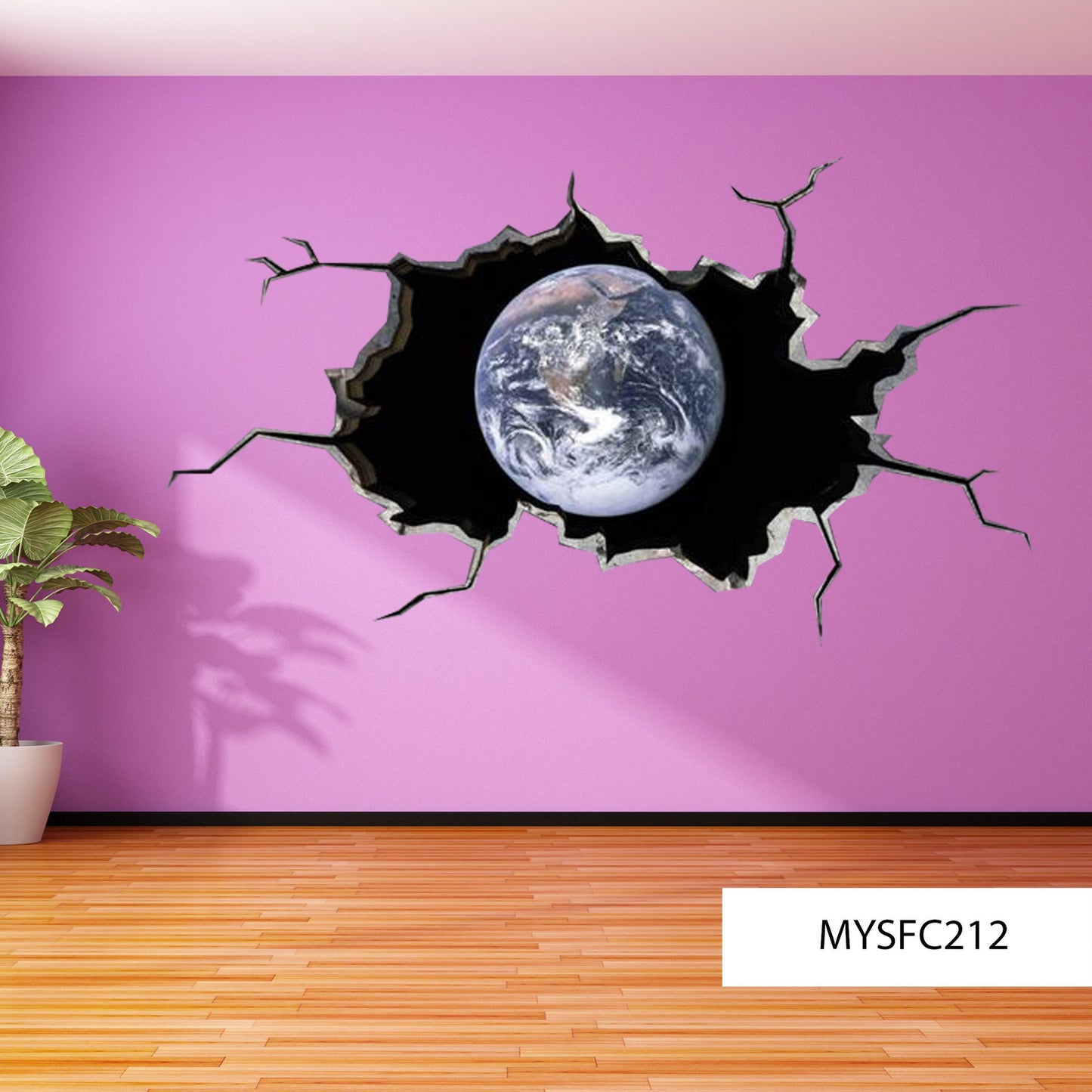 Earth Wall Sticker, Earth Wall Decal, Cracked Wall Art, 3D Galaxy Illustration, Office Decor, Earth Wall Print, Removable Peel and Stick Art