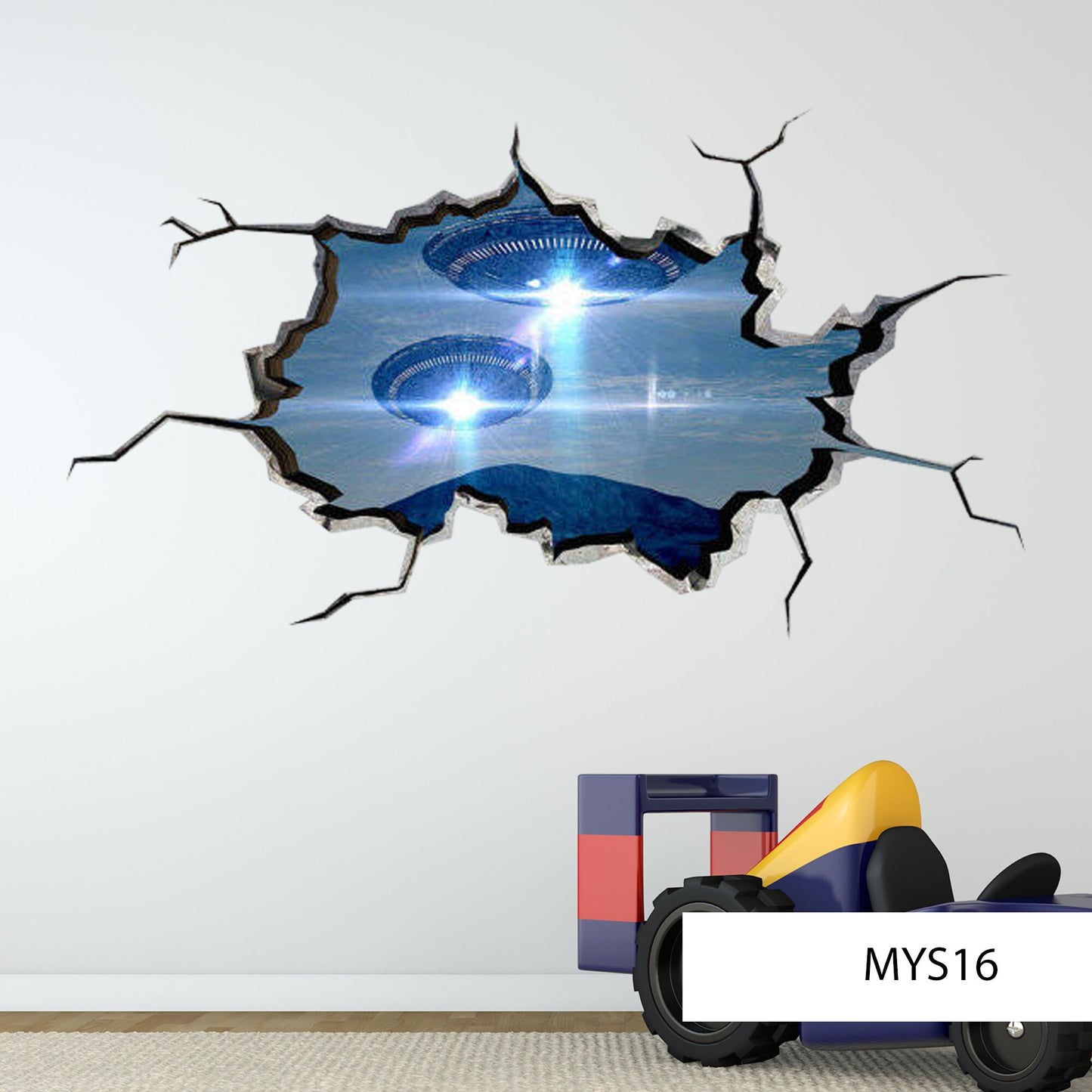 UFO WALL DECAL, Galaxy Wall Sticker, Earth Space Decal, Planet Vinyl Sticker, Bedroom Wall Decal, Large Wall Mural