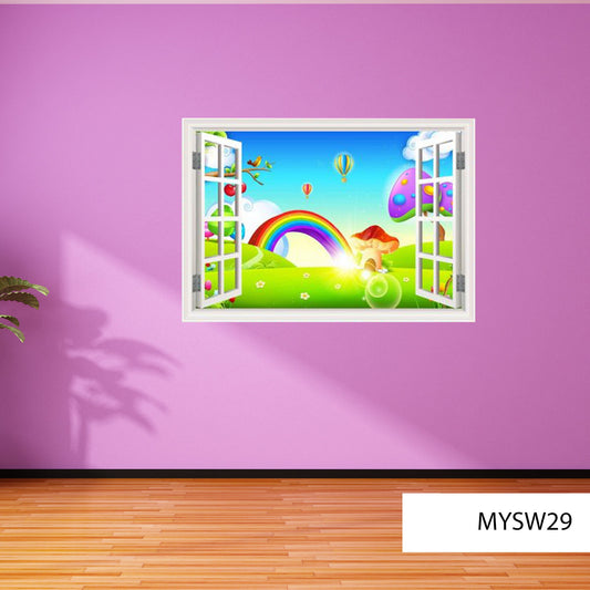 RAINBOW WALL DECAL, Childs Nursery Décor, Window Frame Decal, Gift For Friends, Vinyl Wall Mural, 3d Wall Decal