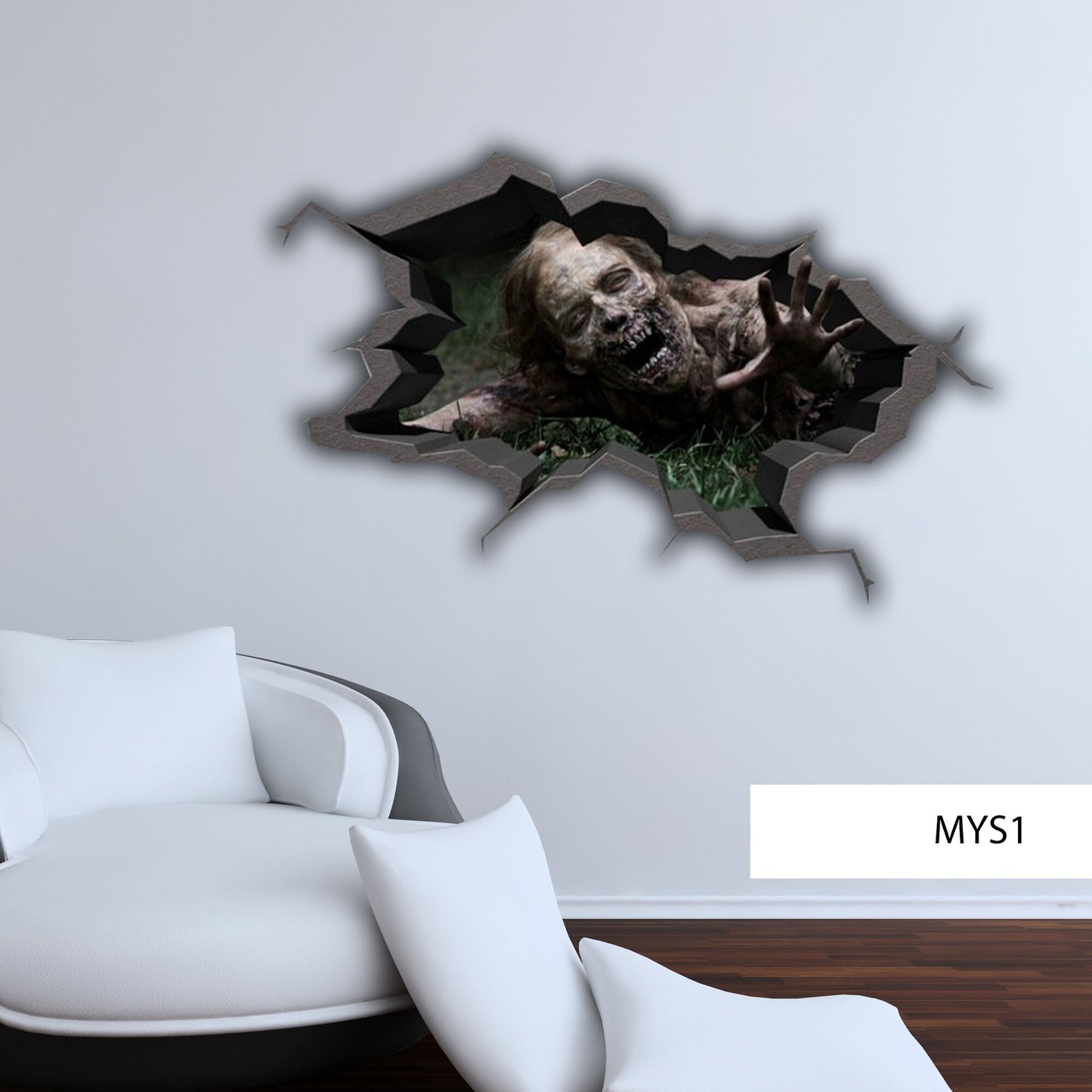 ZOMBIE WALL DECAL, Halloween Wall Sticker, 3D Halloween Decoration, Peel and Stick Room Decor, Horror Movie Art Mural