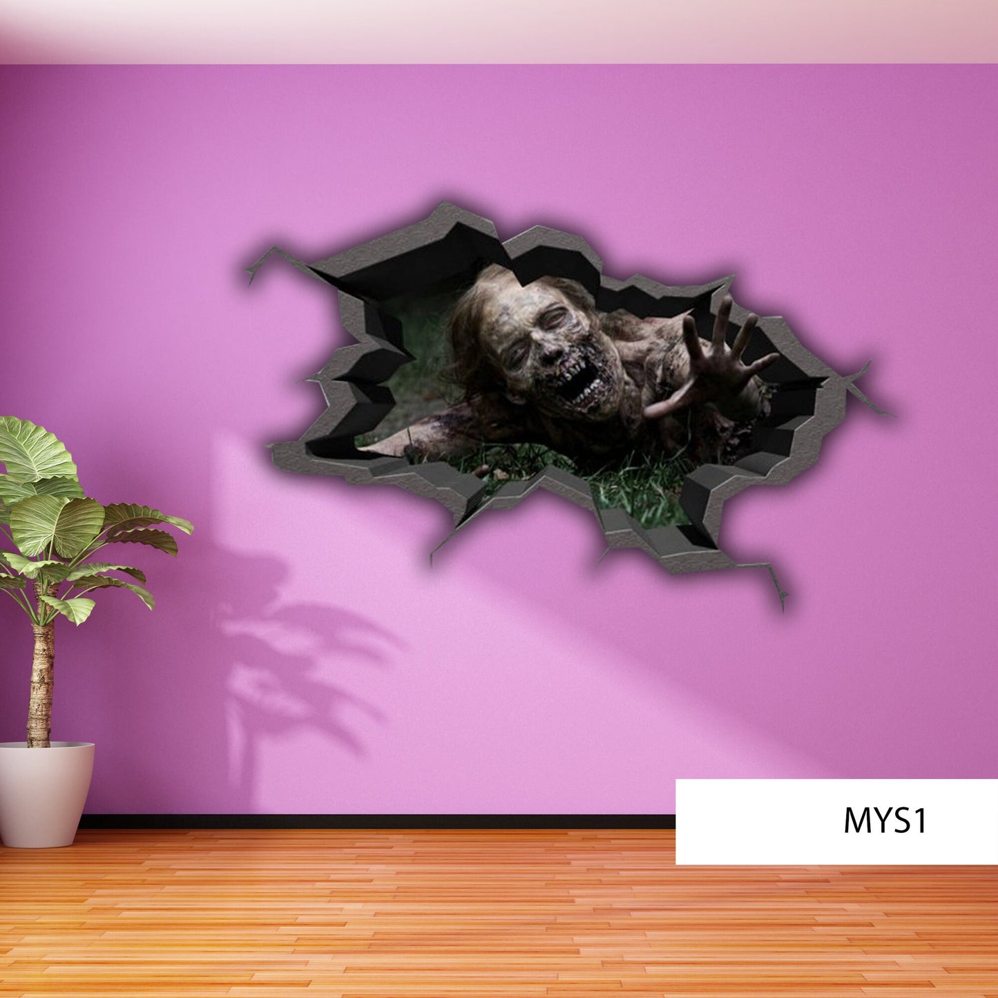 ZOMBIE WALL DECAL, Halloween Wall Sticker, 3D Halloween Decoration, Peel and Stick Room Decor, Horror Movie Art Mural