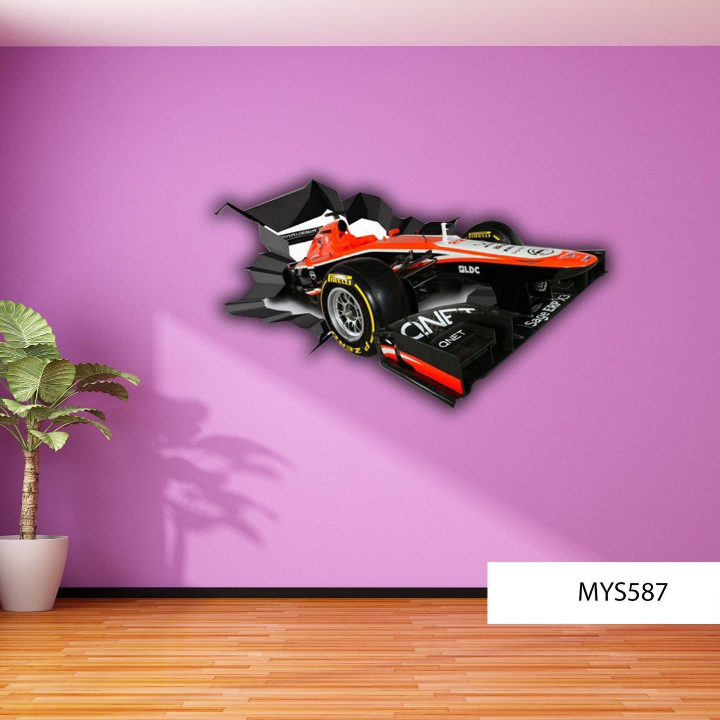 RACING CAR DECAL, 3D Wall Stickers, Cracked Wall Decal, Playroom Wall Décor, Vinyl Wall Mural, F1 Racing Car