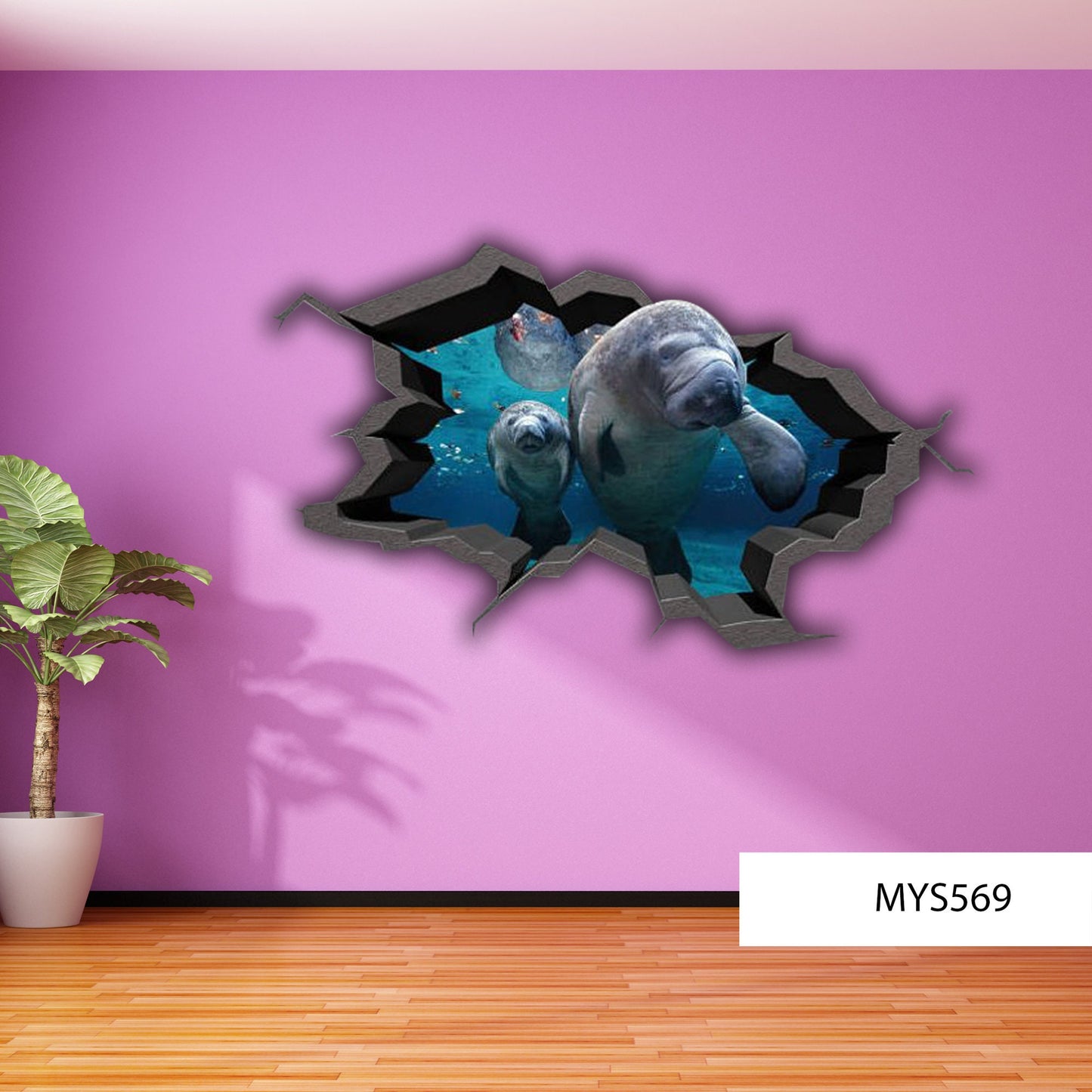 Manatee Wall Decal, Fish Wall Decal, Sea Life Wall Decals, Florida Wall Decal, 3D Wall Art, Kids Room Decor, Vinyl Wall Sticker