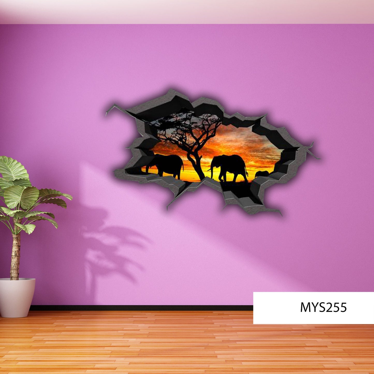 ELEPHANTS WALL DECAL, Wild Animals Stickers, Safari Wall Decal, 3d Room Mural, Graphic Wall Decal, Elephants Lover Gift, Safari Wall Decal