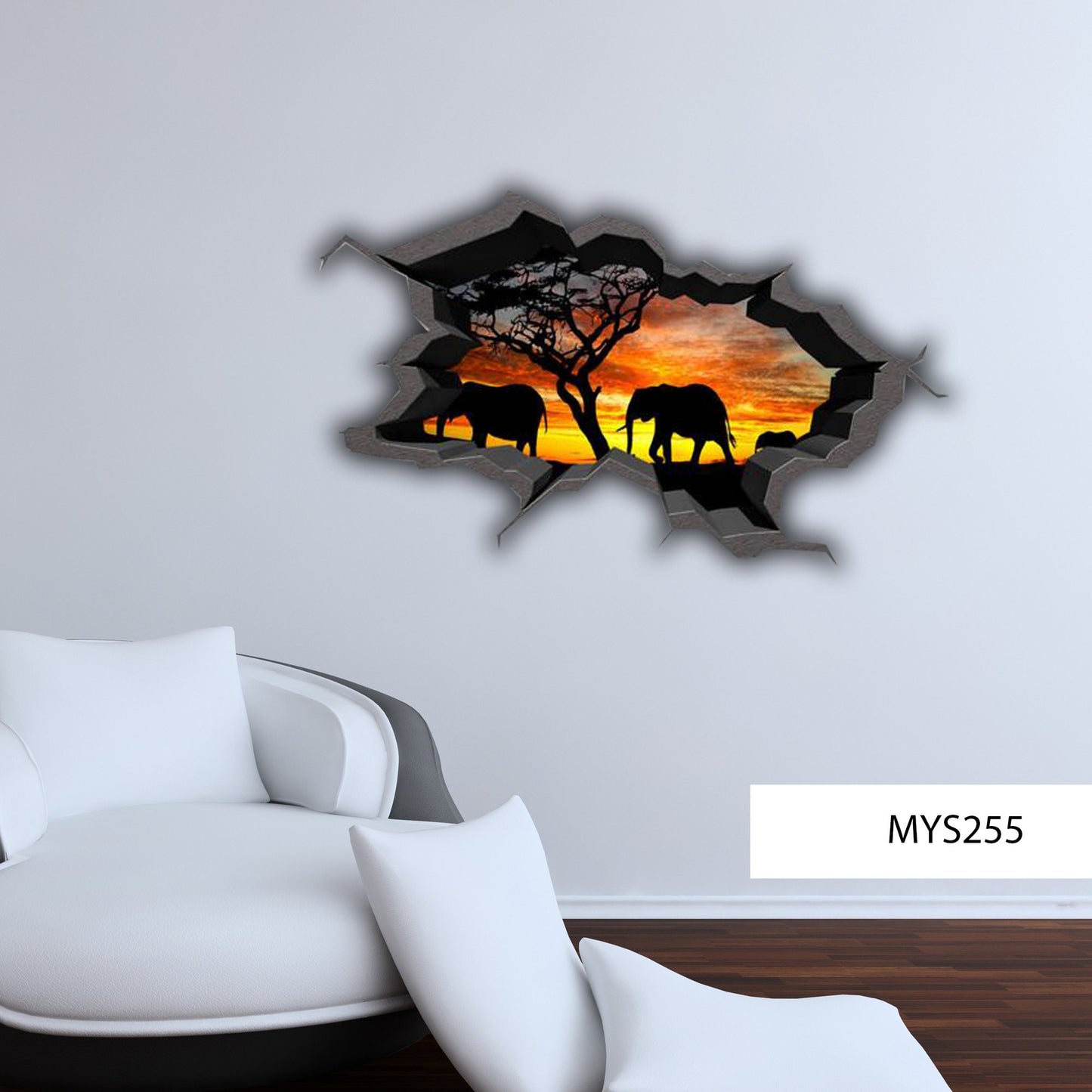 ELEPHANTS WALL DECAL, Wild Animals Stickers, Safari Wall Decal, 3d Room Mural, Graphic Wall Decal, Elephants Lover Gift, Safari Wall Decal