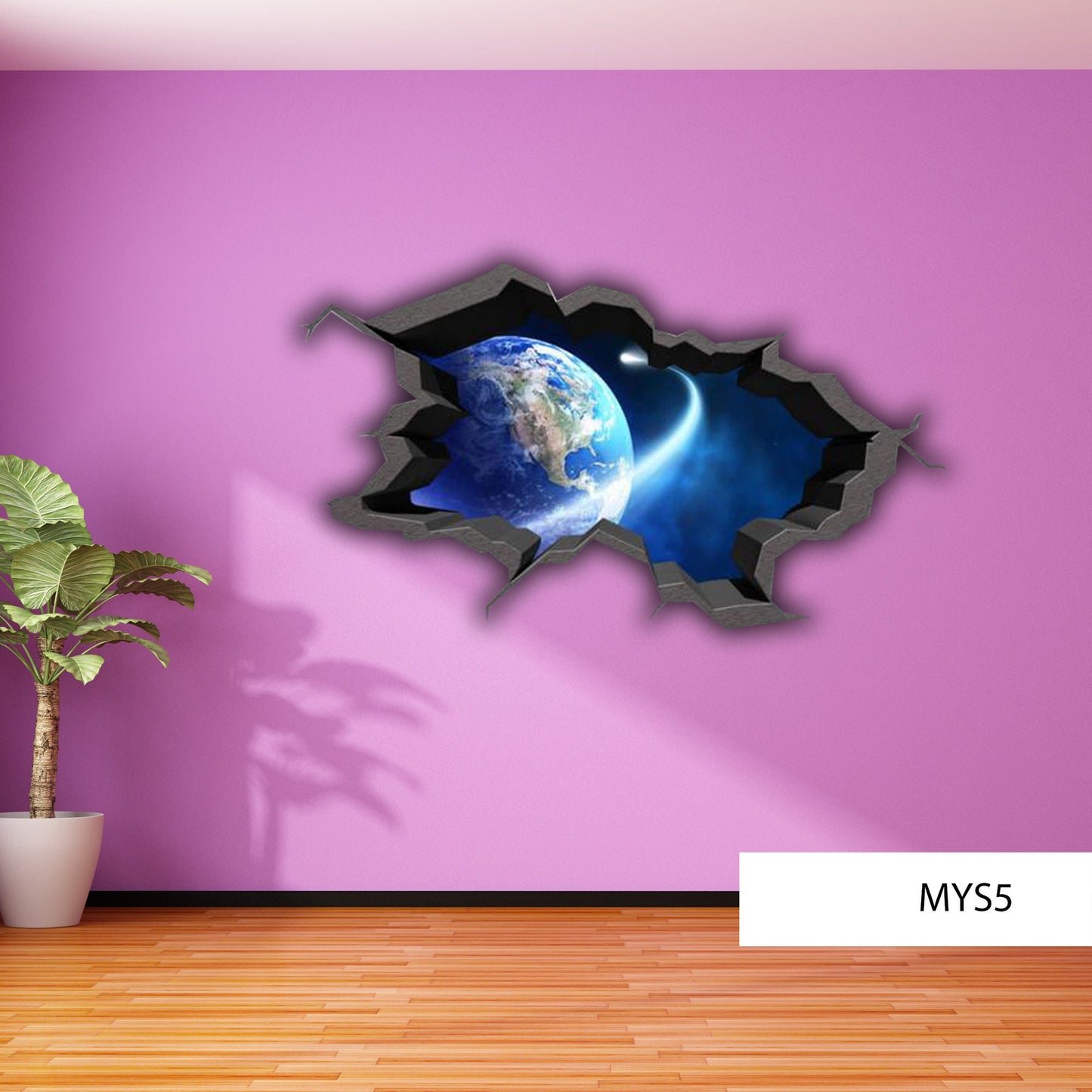 Earth Wall Decal, 3D Wall Mural, Broken Wall Decal, Planet Wall Sticker, Space Room Decor, Vinyl Wall Sticker, Removable Galaxy Decal