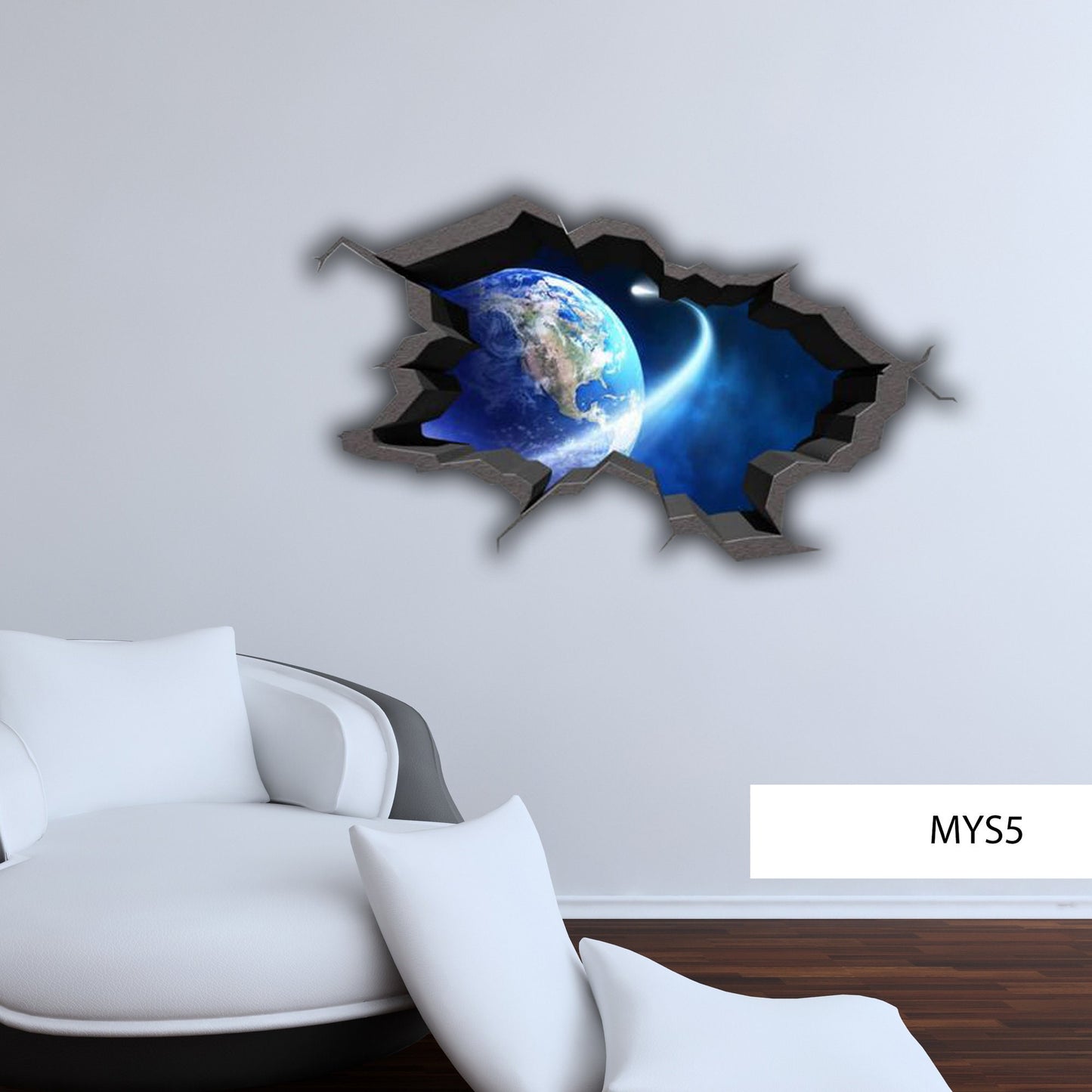 Earth Wall Decal, 3D Wall Mural, Broken Wall Decal, Planet Wall Sticker, Space Room Decor, Vinyl Wall Sticker, Removable Galaxy Decal