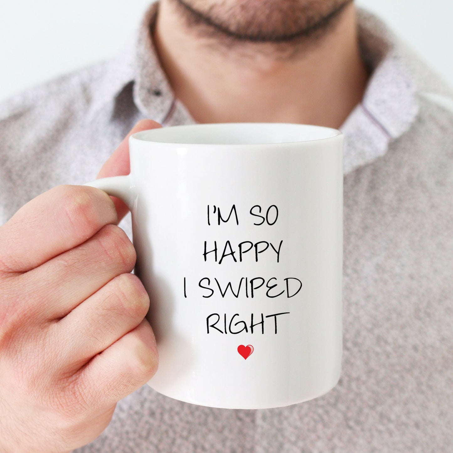 FIANCE COFFEE MUG, Im So Happy I Swiped Right, Ceramic Tea Mug, Valentines Day Mug, Gift For Girlfriend, Morning Coffee Cup