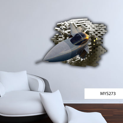 FIGHTER JET STICKER, Fighter Jet Sticker, Cracked Wall Decal, Vinyl Plane Decal, Mural Wall Decal, 3d Jet Sticker