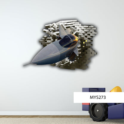 FIGHTER JET STICKER, Fighter Jet Sticker, Cracked Wall Decal, Vinyl Plane Decal, Mural Wall Decal, 3d Jet Sticker