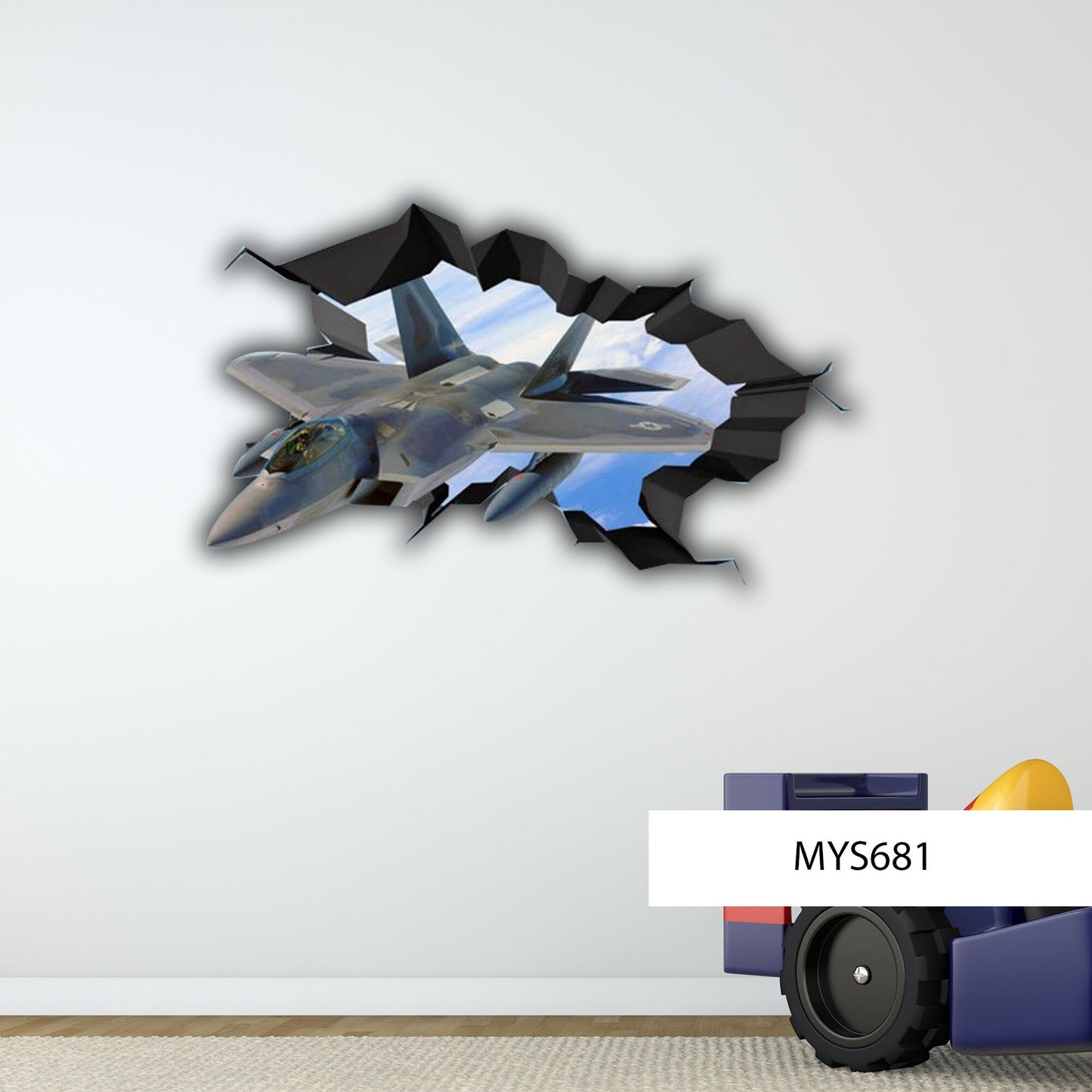 FIGHTER JET DECAL, Air Force Décor, Wall Art Stickers, Graphic Wall Mural, Bedroom Wall Mural, 3D Fighter Plane