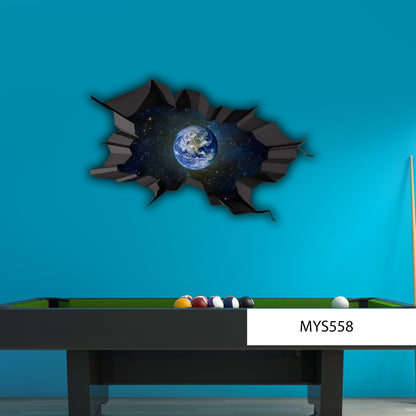 EARTH WALL STICKER, Space Wall Mural,Earth Space Wall Mural, Cracked Wall Decal, Universe Wall Decal, 3d Vinyl Sticker