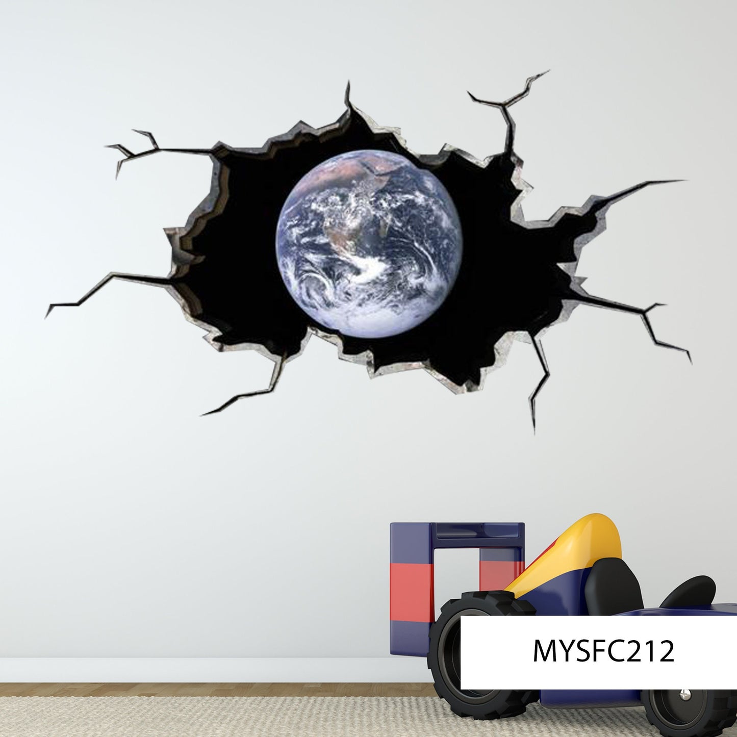 Earth Wall Sticker, Earth Wall Decal, Cracked Wall Art, 3D Galaxy Illustration, Office Decor, Earth Wall Print, Removable Peel and Stick Art