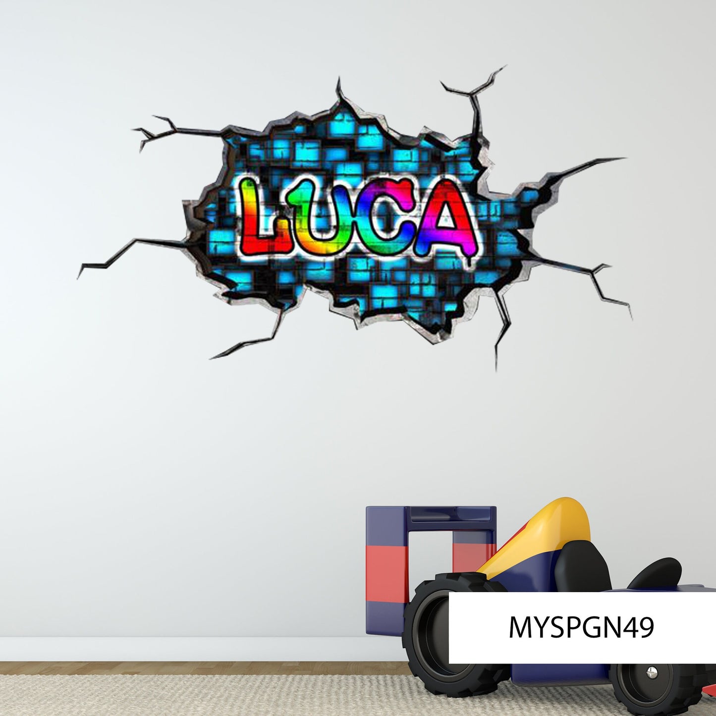 PERSONALIZED WALL DECAL - Custom Name Graffiti, Vinyl Sticker, 3D Kids Room Art, Removable Mural, Unique Decor, Brick Wall Design