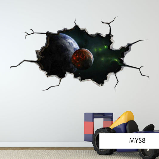 SPACE ROOM DECAL, Planet Wall Stickers, Galaxy Wall Decal, Galaxy Vinyl Stickers, Science Room Décor, Cracked Wall Decal