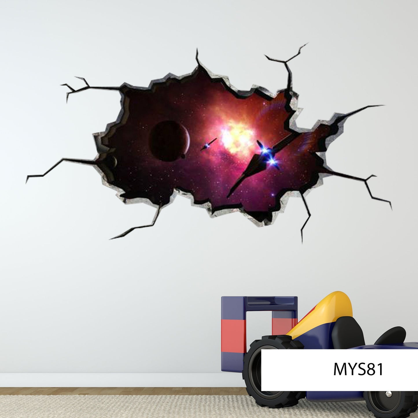 PLANET WALL STICKERS, Cracked Wall Sticker, Rocket Wall Decal, Milky Way Sticker, Galaxy Illustration, Space Room Decal, Boys Room Mural