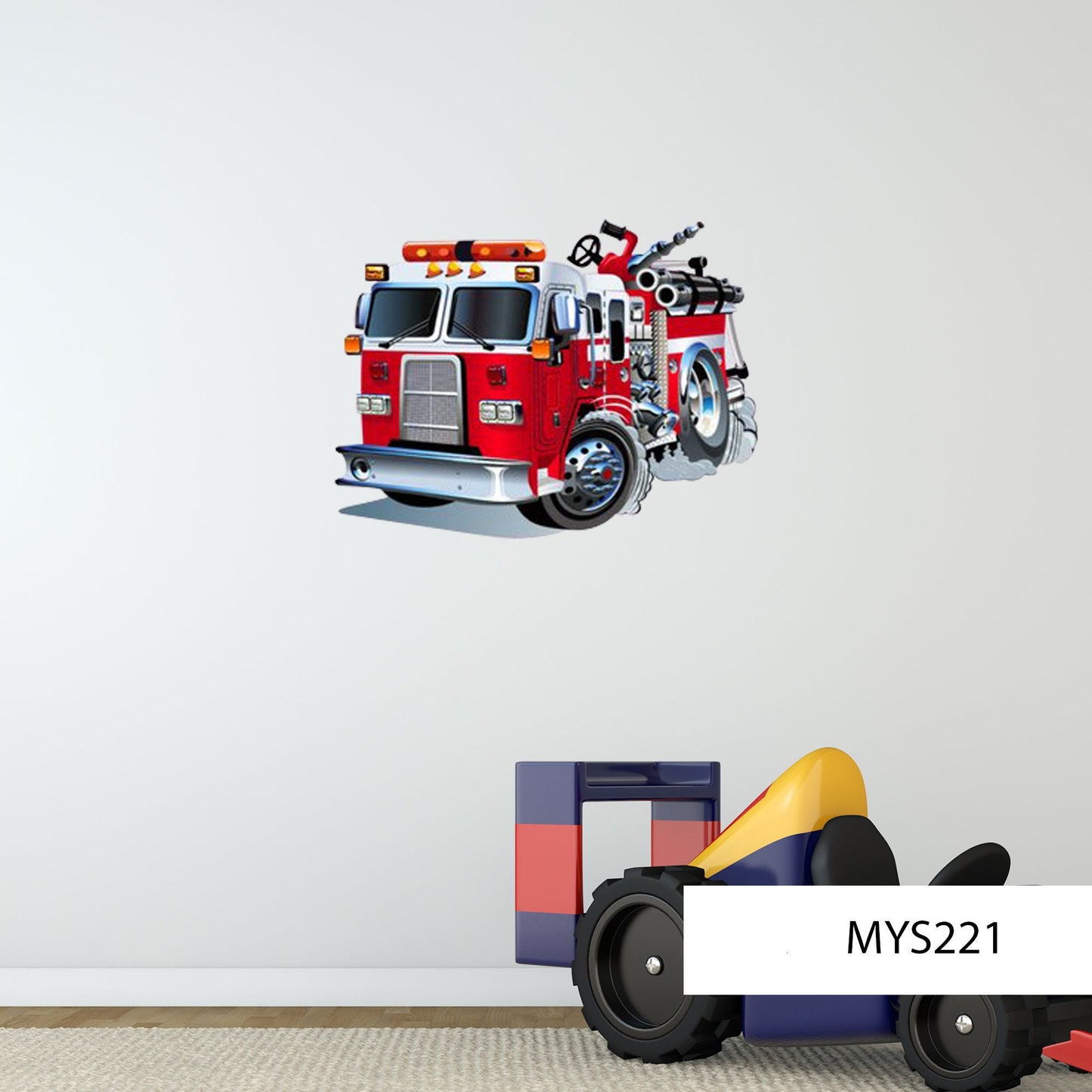 Fire Truck Wall Decal, Fire Engine Decal, 3D Wall Sticker, Firefighter Room Decor, Truck Decals For Bedroom, Firetruck Vinyl Wall Mural