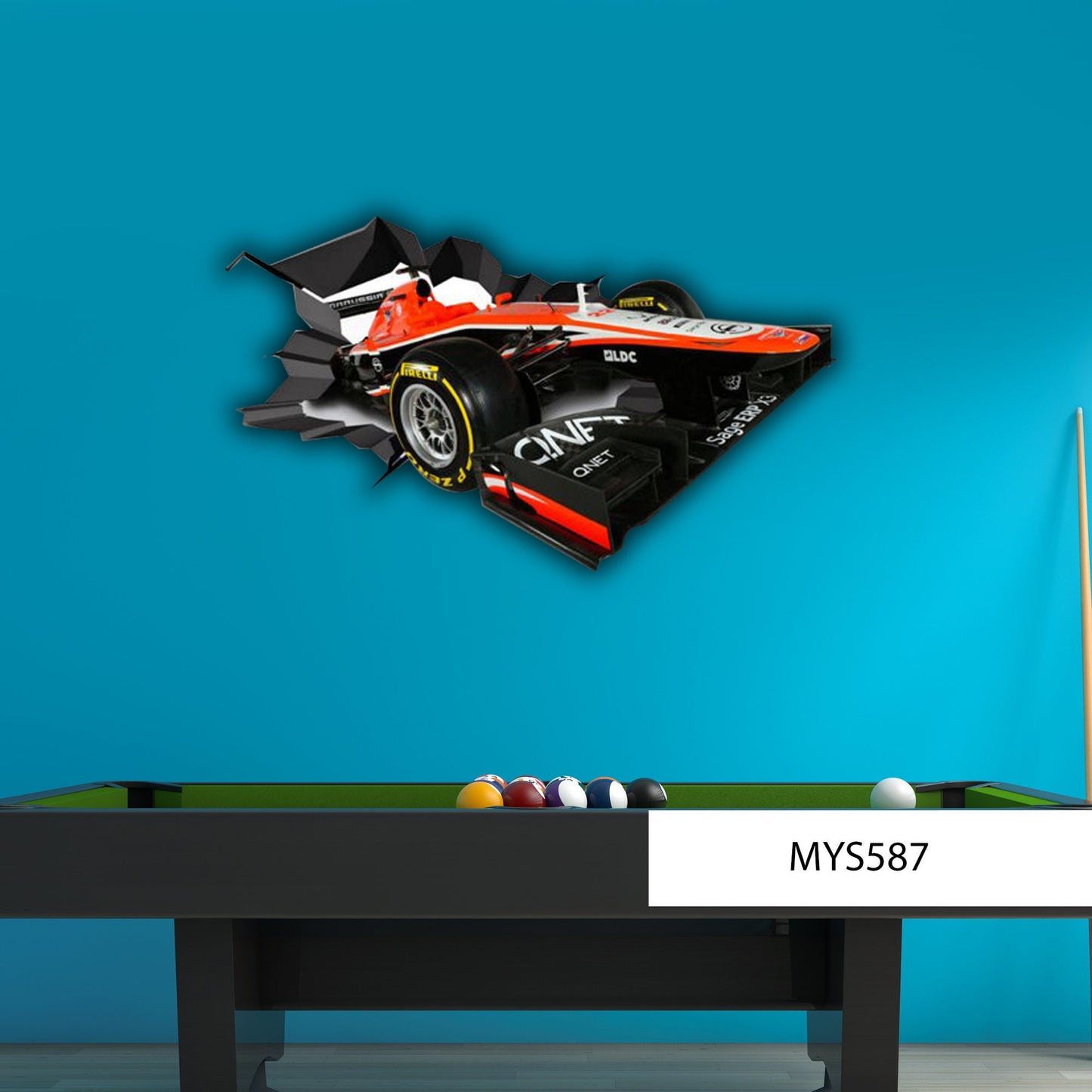 RACING CAR DECAL, 3D Wall Stickers, Cracked Wall Decal, Playroom Wall Décor, Vinyl Wall Mural, F1 Racing Car