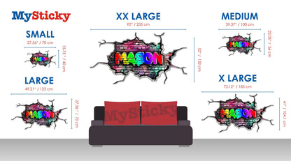 Graffiti Name Brick Wall Decal, Custom Name Art, Colorful Urban Design Sticker, Large Wall Decal, Boys Room Decor, Personalized Teen Room