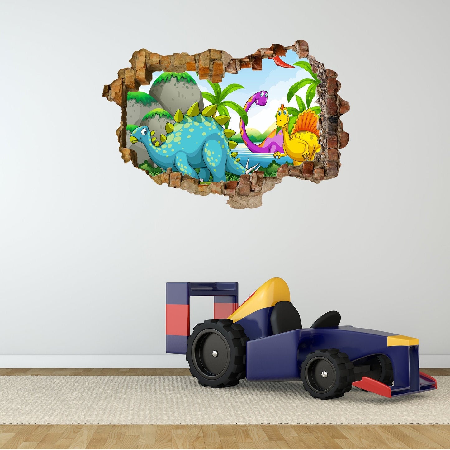 Dinosaur Land 3D Wall Decal, Cracked Wall Sticker, Removable Peel and Stick Vinly Sticker, Art Decor, Jurassic Park Wall Mural