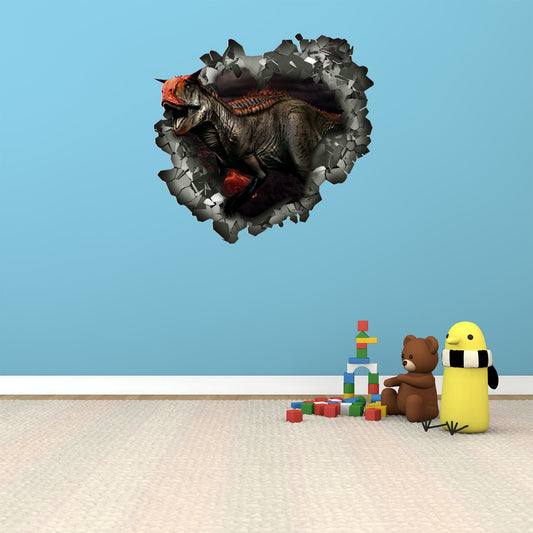 Carnotaurus Dinosaur 3D Wall Decal, Kids 3D Wall Mural, Dinosaur Wall Art, Dino Wall Sticker, Jurassic World Theme Decoration, Vinyl Decal