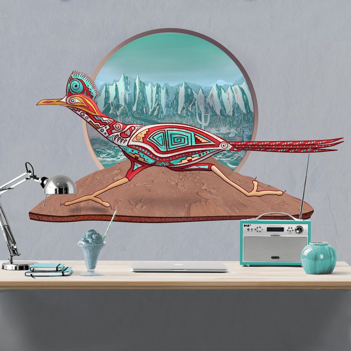 Roadrunner Wall Decal, Native American Art, Removable Vinyl Sticker, Peel and Stick Wall Mural, Kids Room Decor