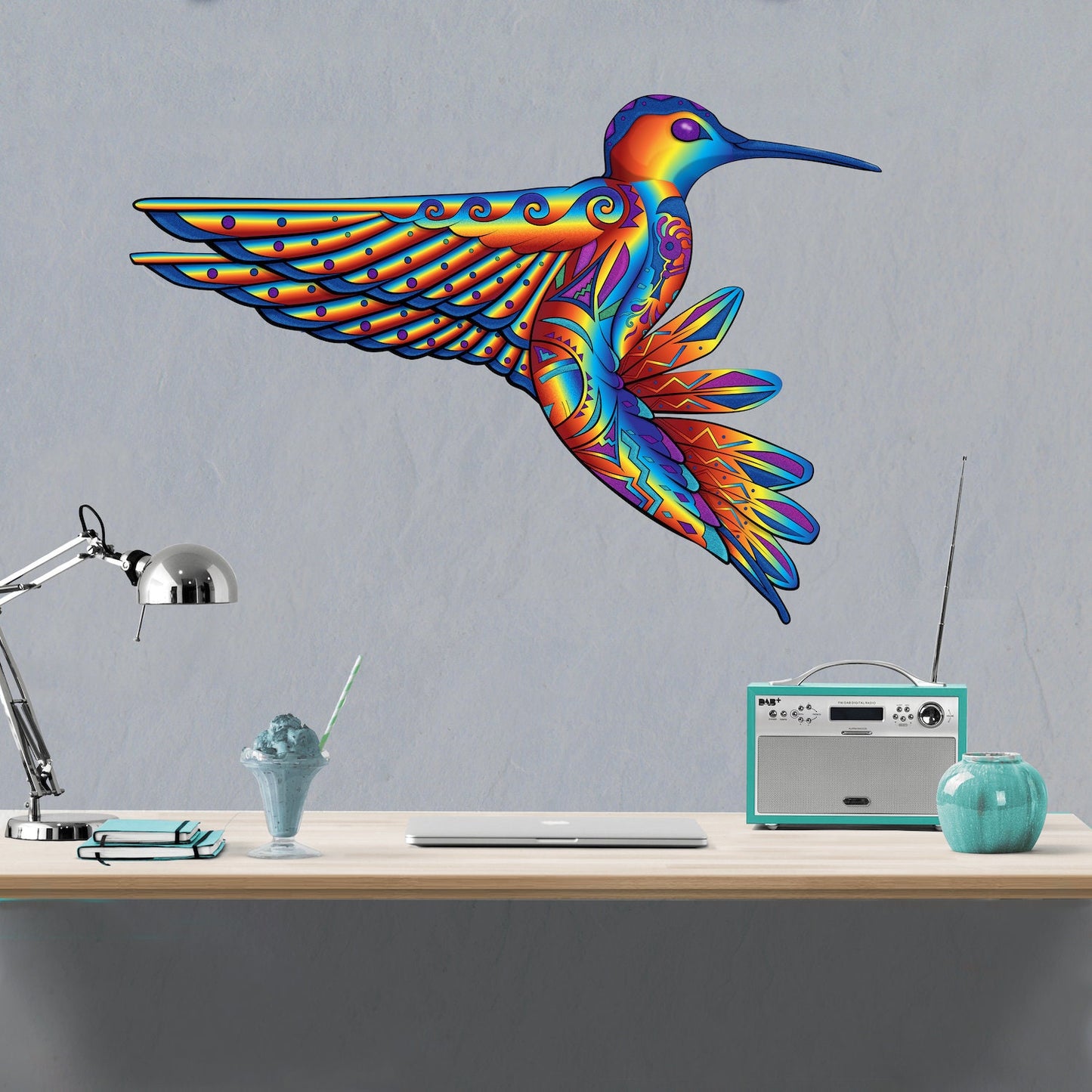 Stunning Rainbow Hummingbird Wall Decal - Peel-and-Stick Decor, Perfect for Homes & Spaces Seeking Nature's Vibrancy, Bird Stickers