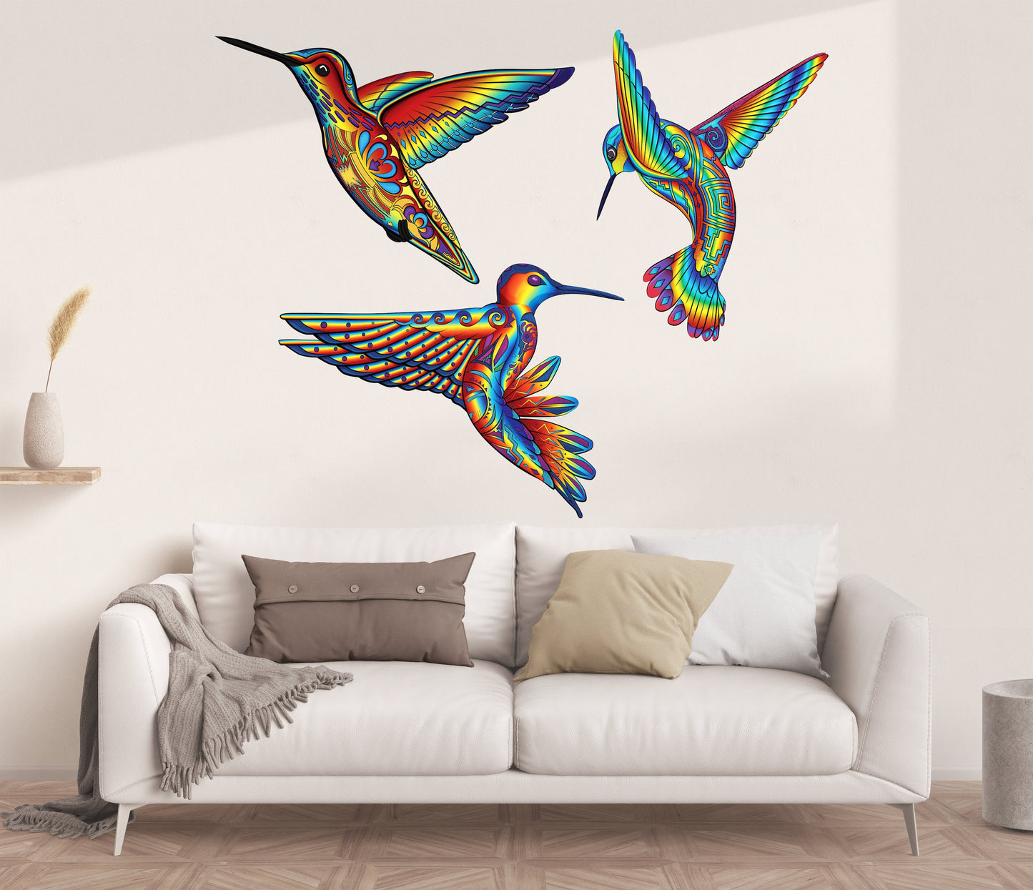 Vibrant Rainbow Hummingbirds Wall Decal, Decorative Peel-and-Stick Art, Removable Vinyl Sticker, Wildlife Home Decor, Bird Lovers Gift