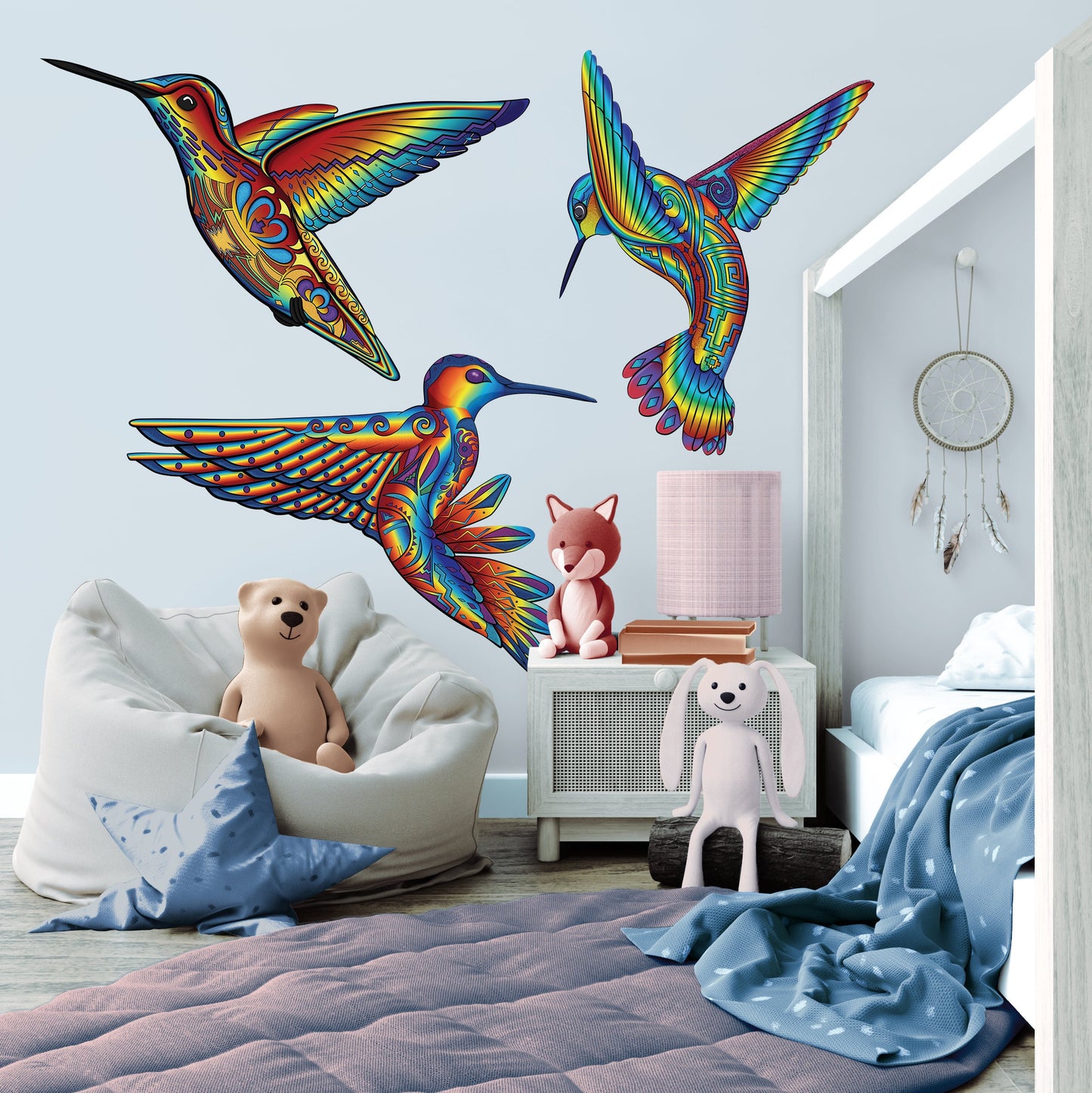 Vibrant Rainbow Hummingbirds Wall Decal, Decorative Peel-and-Stick Art, Removable Vinyl Sticker, Wildlife Home Decor, Bird Lovers Gift