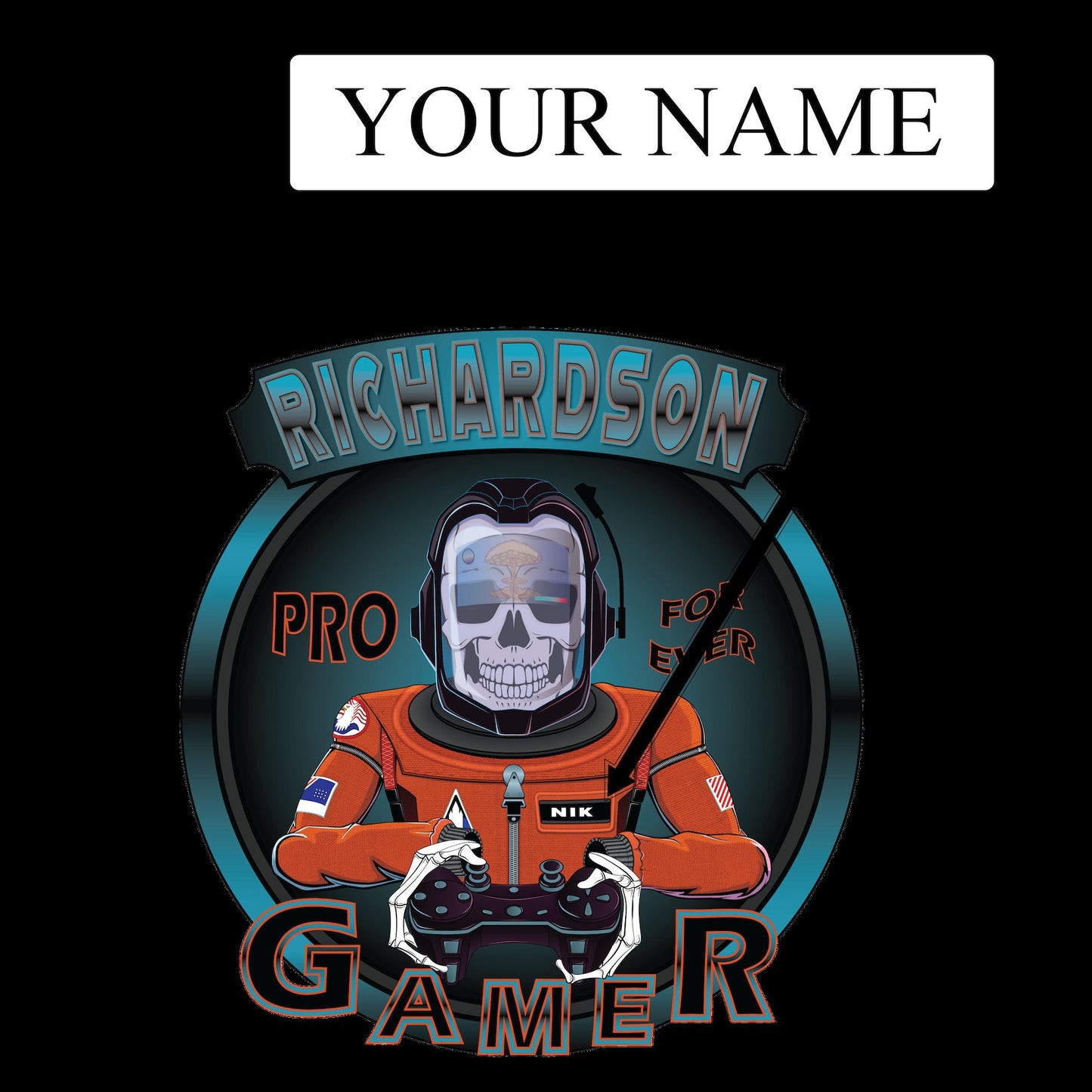 Custom Space Skull Gamer Name Wall Decal - Durable & Waterproof Vinyl Wall Art Sticker for Kids' Room, Game Room, and Home Decor