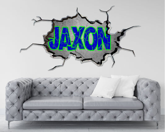 PERSONALIZED WALL DECAL, Graffiti Wall Art, Custom Wall Sticker, Gift For Kids, Cracked Hole Mural, Art Decal