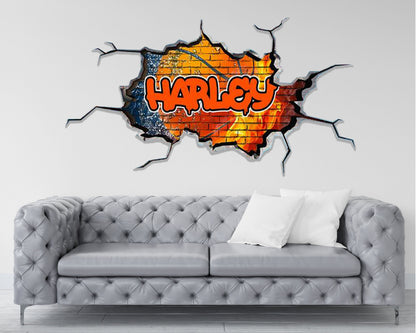 Graffiti Name Brick Wall Decal, Custom Name Art, Colorful Urban Design Sticker, Large Wall Decal, Boys Room Decor, Personalized Teen Room