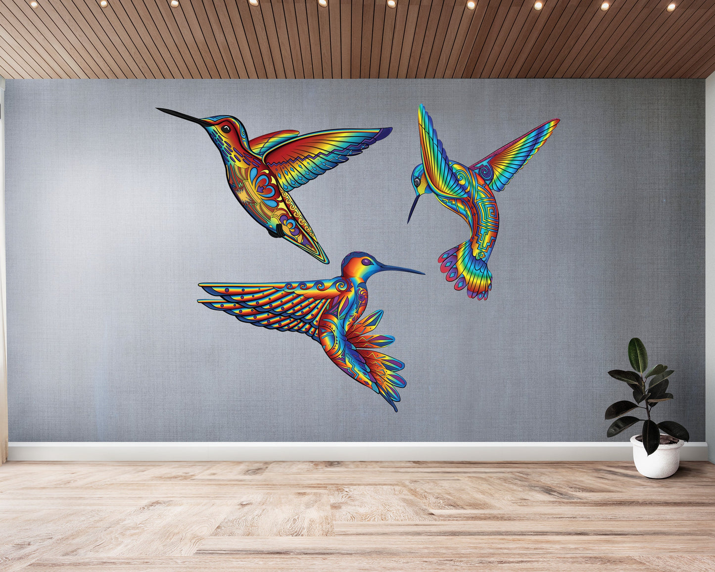 Vibrant Rainbow Hummingbirds Wall Decal, Decorative Peel-and-Stick Art, Removable Vinyl Sticker, Wildlife Home Decor, Bird Lovers Gift