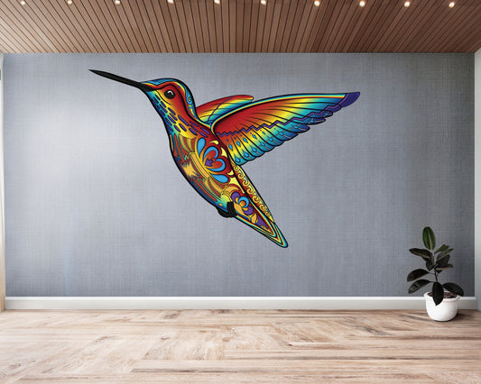 Vibrant Rainbow Hummingbird Wall Decal, Decorative Peel-and-Stick Art, Removable Vinyl Sticker, Wildlife Home Decor, Bird Lovers Gift