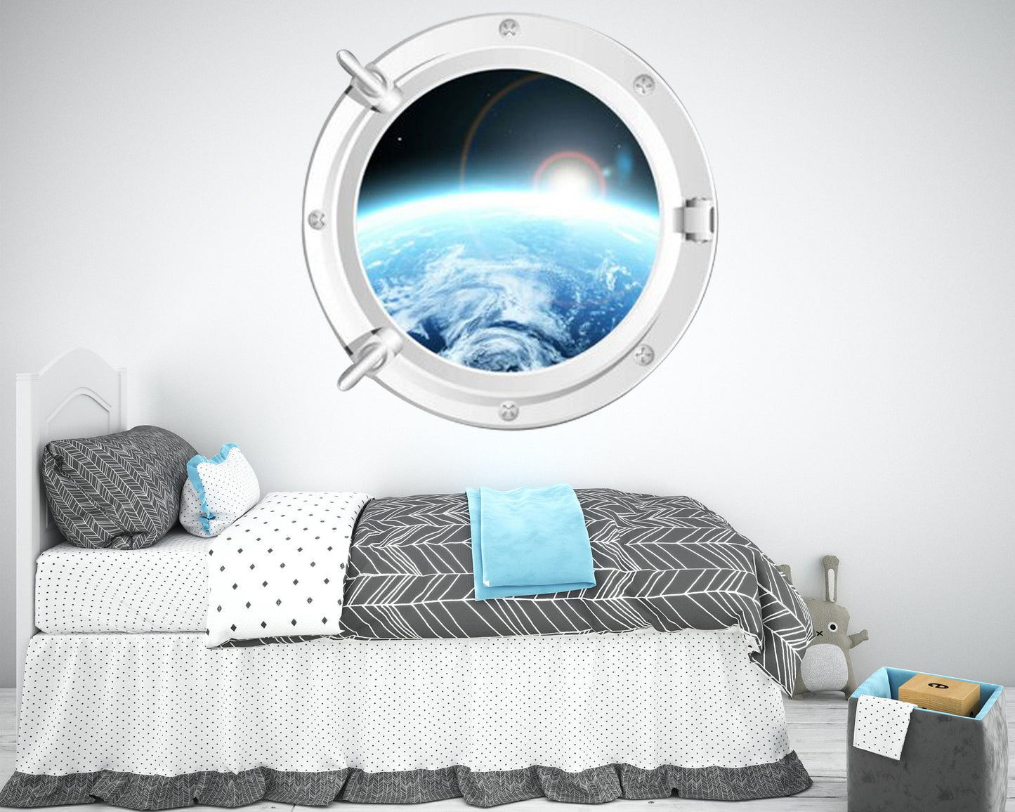 Space Porthole Decal: Earth & Moon Wall Sticker, Window Earth View, Celestial Room Decor, Moon Porthole Art - Transform Your Space!